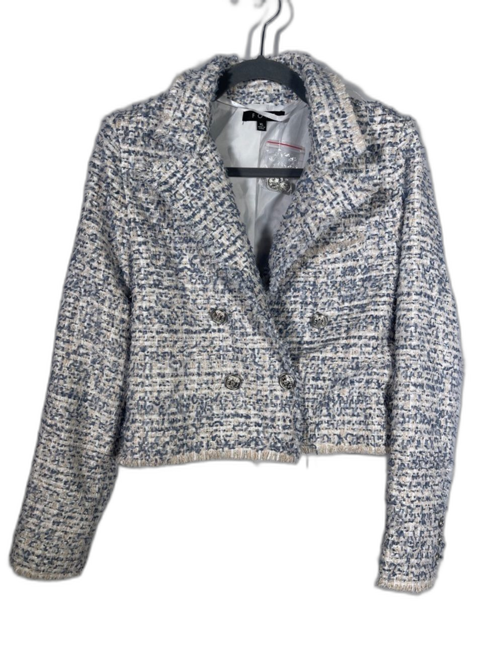 FORE WOMENS BLUE TWEED DOUBLE BREASTED BLAZER JACKET XL